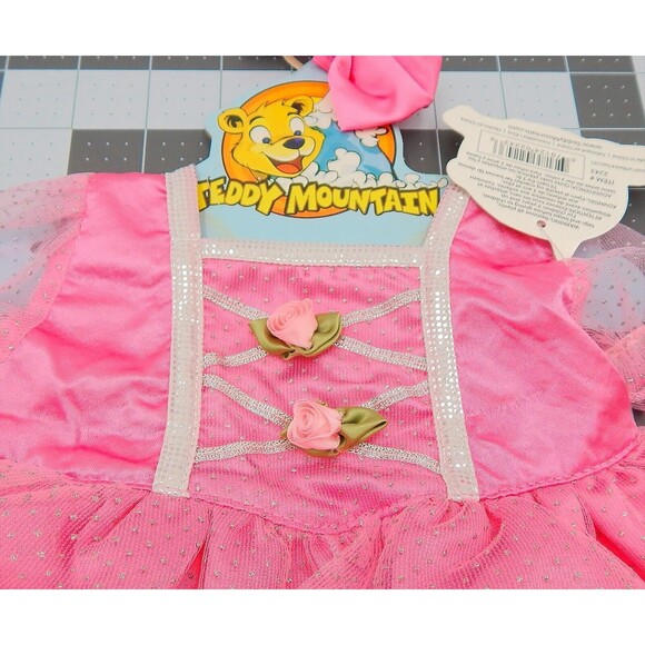 Teddy Mountain Pink Fairy Princess Dress And Hair Bow Rose Netting 16 Inch Bear - Picture 6 of 8